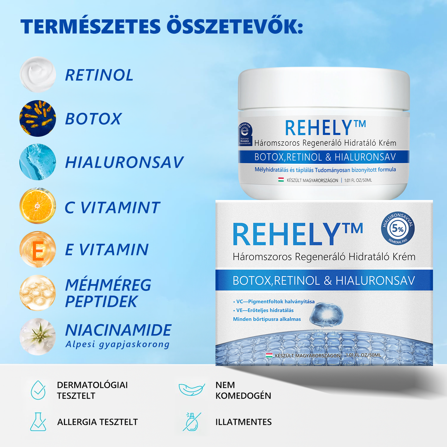 🩵REHELY™ Háromszoros Regeneráló Hidratáló Krém|BOTOX,RETINOL&HIALURONSAV|Mélyhidratálás és táplálásTudományosan bizonyított formula